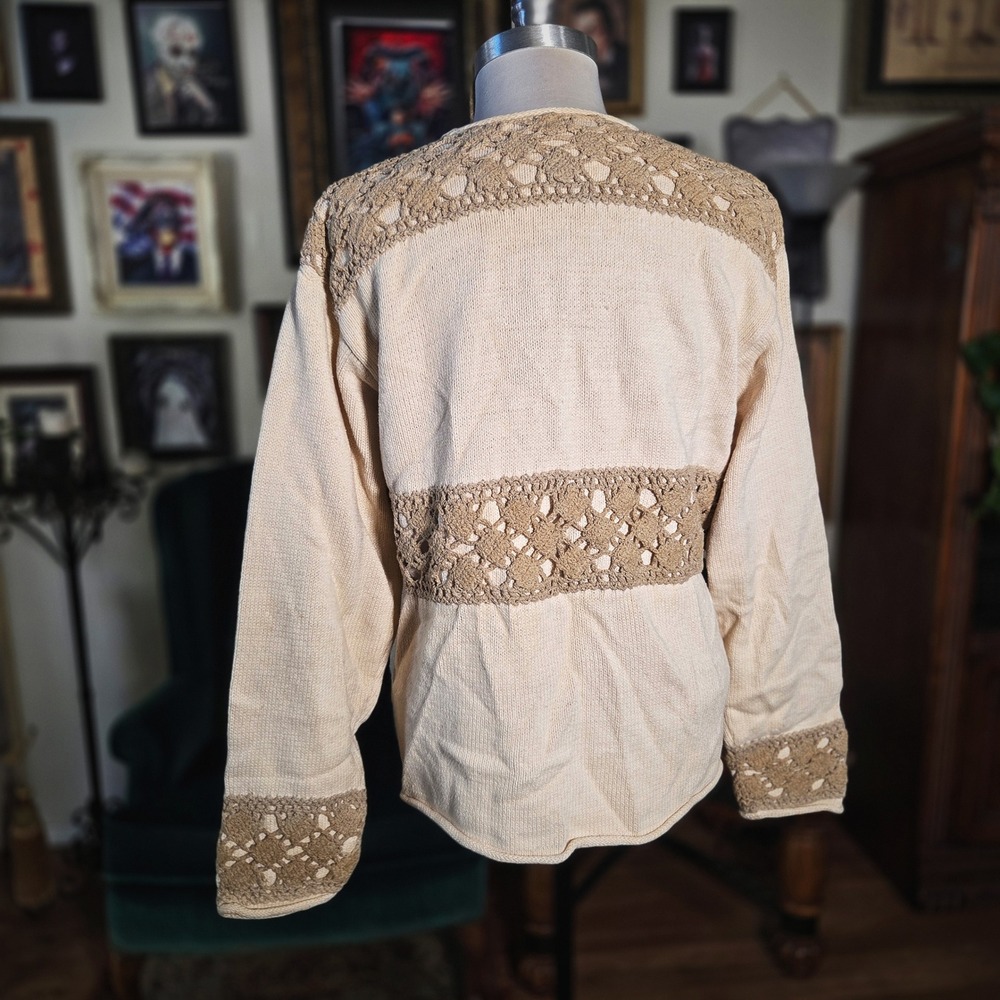 Vintage 90s BellePointe Embroidered Garden Crochet Cardigan Knit Plant Sweater - Picture 3 of 8